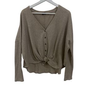 Urban outfitters out from under waffle knit long sleeve high low tan size medium
